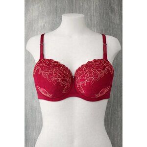 Cacique Boost Balconette Wire Bra Lace Metallic Bosom Straps Red Size 40DDD NWT